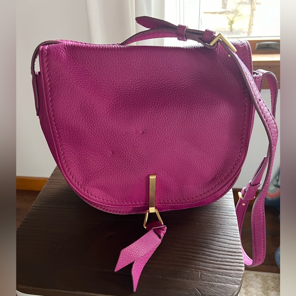 Vera Bradley Leather Carson Saddle Crossbody Bag. Raspberry color. Gently used.